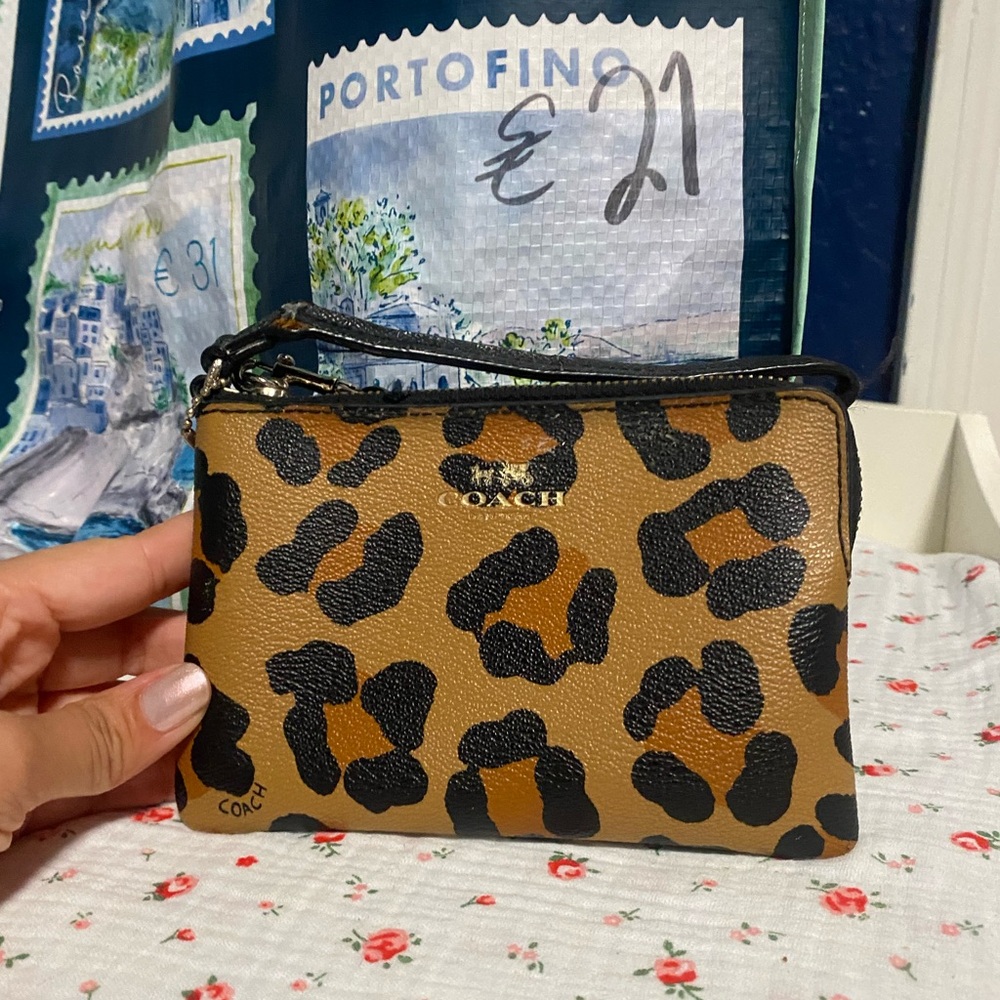 Coach Leopard Print Wristlet Brown Black - Picture 3 of 4